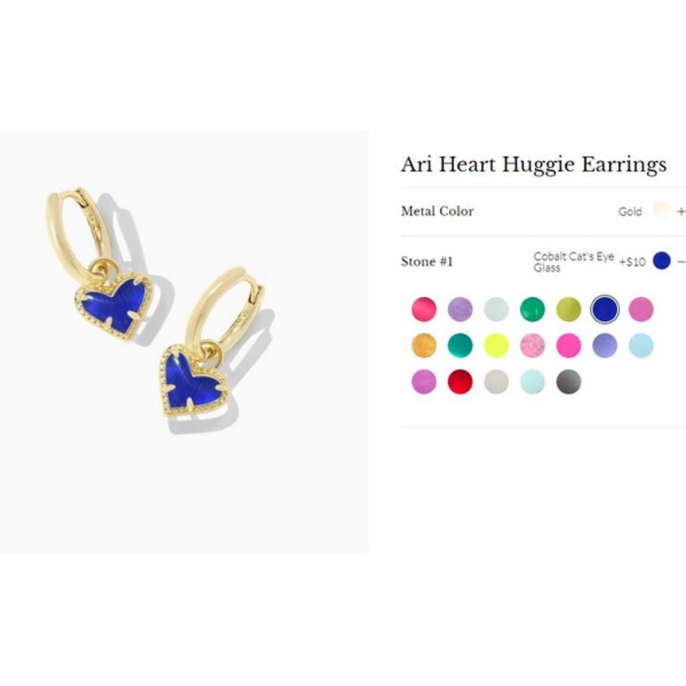 Kendra Scott Ari Heart Huggie Cat's Eye Cobalt Blue Earrings Gold September - Picture 4 of 4